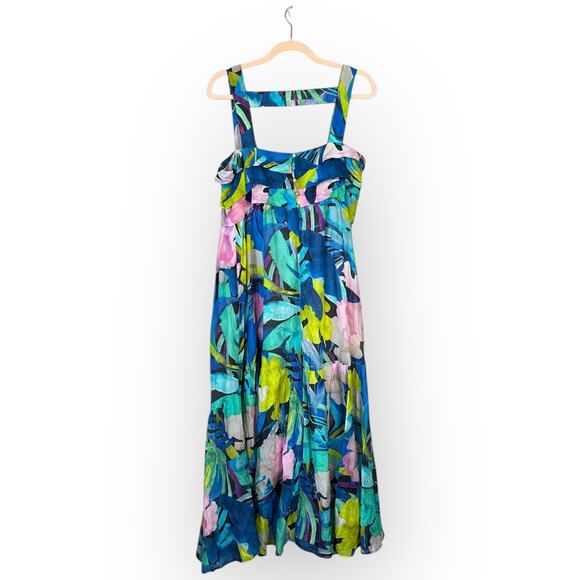 ANTHROPOLOGIE Sunny Midi Dress Silk Blend Tropical Size Medium READ - Picture 4 of 14